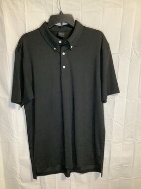 Dunning Golf Men's Black Button-Front Polo Shirt Large